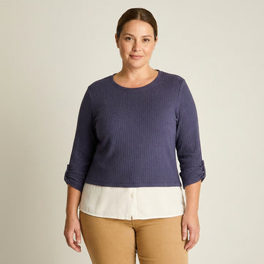 Polera de Lanilla Azul Manga Larga con Roll Up