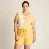 Polera Mostaza Manga Corta Mix Fabric Print Frontal