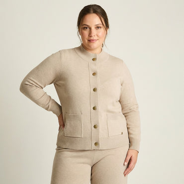 Cardigan Beige Botones Dorados Bolsillos - Lorenzo di Pontti