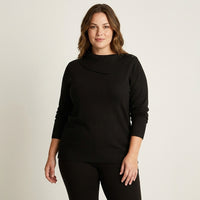 Sweater Negro Cuello Asimétrico Botones - Lorenzo di Pontti