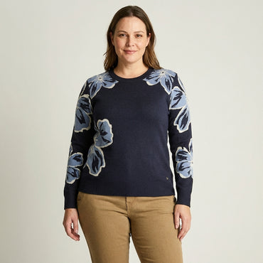 Sweater Azul Marino Estampado Floral - Lorenzo di Pontti