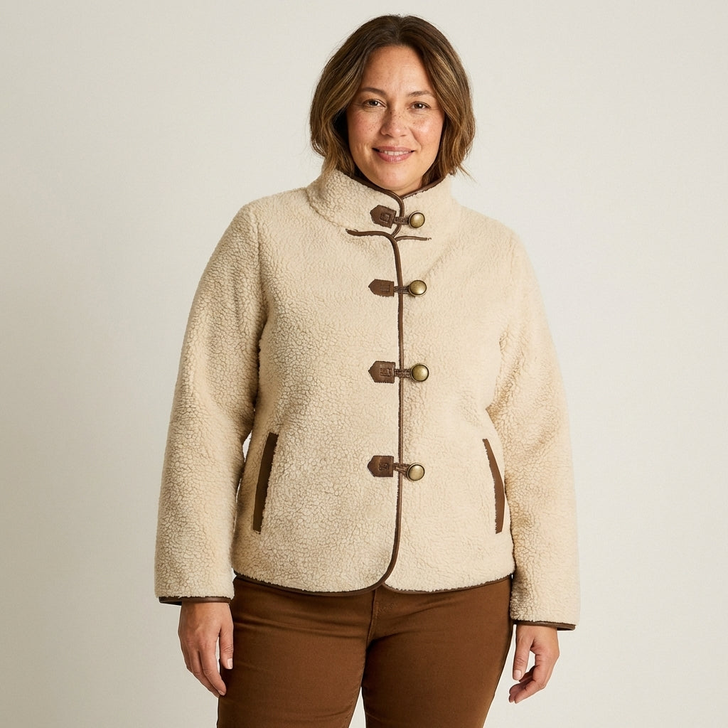 Chaqueta Beige Sherpa Botones Detalles - Lorenzo di Pontti