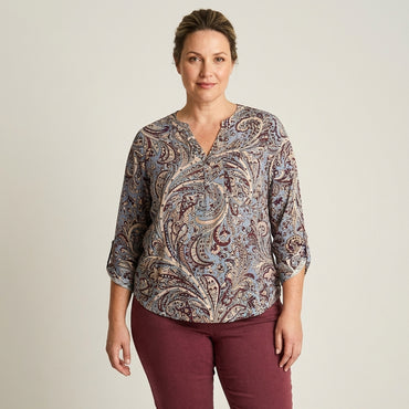 Blusa Azul Estampado Floral Manga - Lorenzo di Pontti