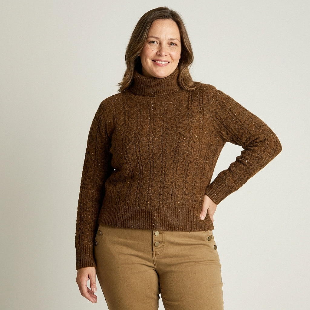 Sweater Café Cuello Alto Trenzado - Lorenzo di Pontti