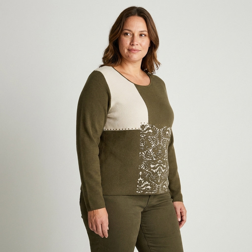 Sweater Verde Bloques Color Estampado - Lorenzo di Pontti