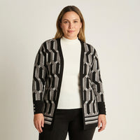 Tapado Negro Estampado Geométrico Jacquard - Lorenzo di Pontti