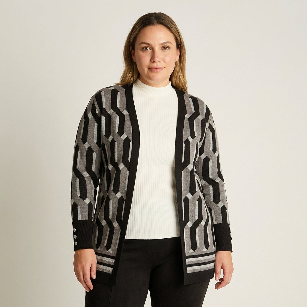 Tapado Negro con Estampado Geométrico Jacquard en Tejido