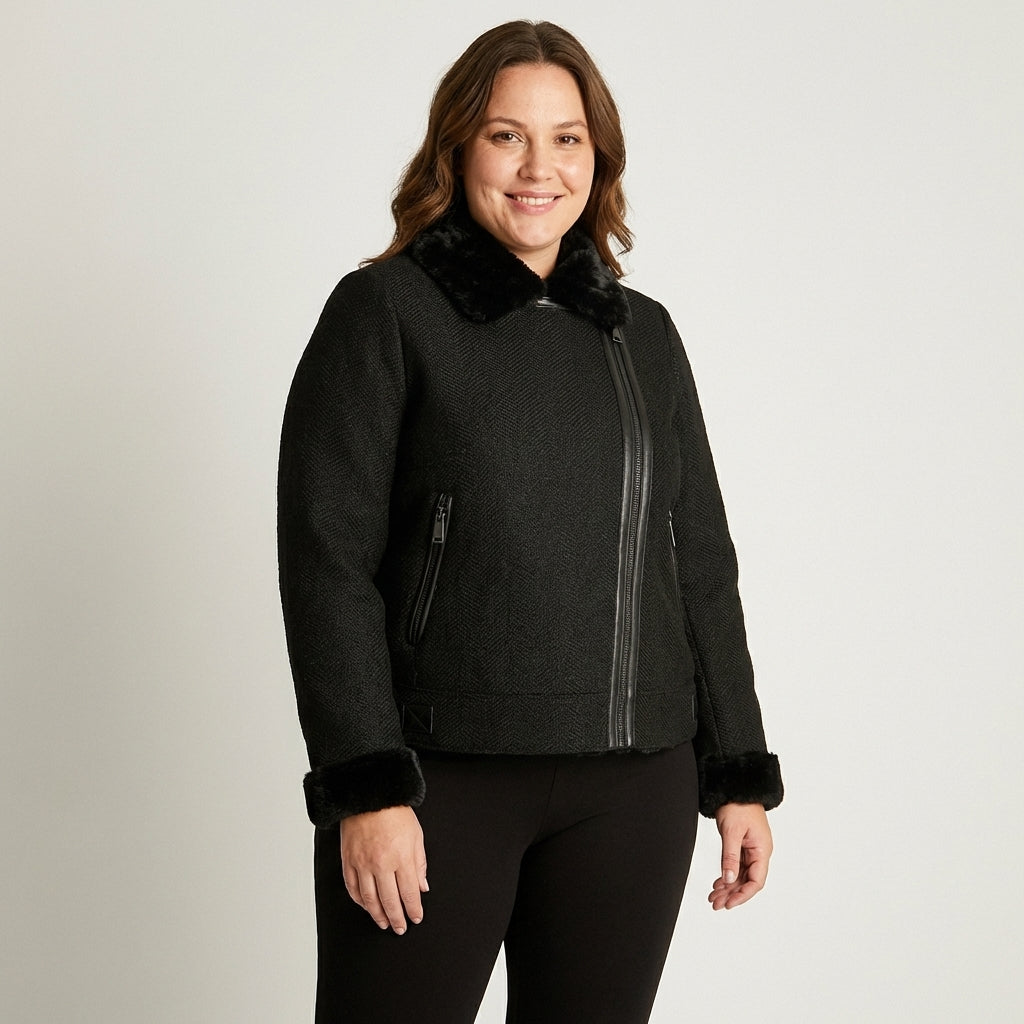 Chaqueta Negra Bondeada Forro Sherpa - Lorenzo di Pontti