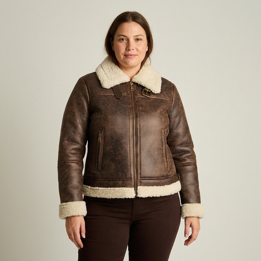 Chaqueta Café Aviadora Forro Sherpa - Lorenzo di Pontti