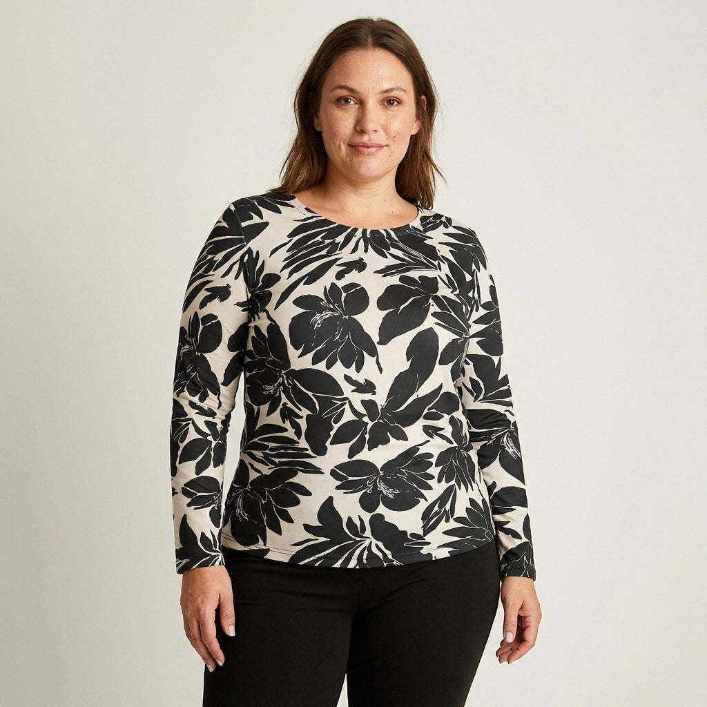Polera Negra Estampada Escote Redondo - Lorenzo di Pontti