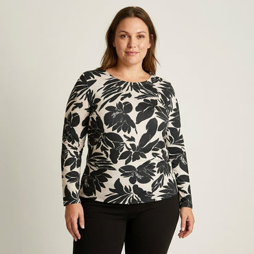 Polera Negra Estampada Escote Redondo - Lorenzo di Pontti