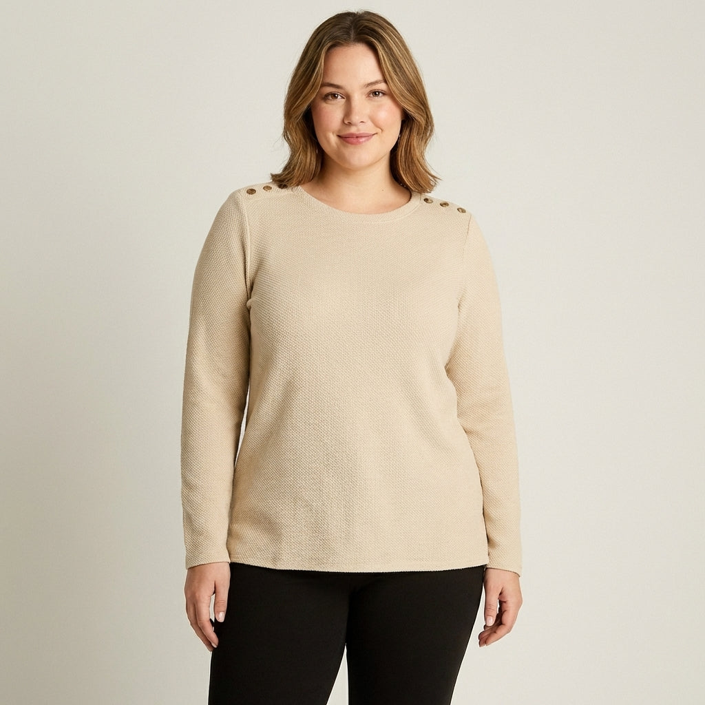 Polera Beige Lanilla Botones Hombro - Lorenzo di Pontti