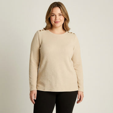 Polera Beige Lanilla Botones Hombro - Lorenzo di Pontti