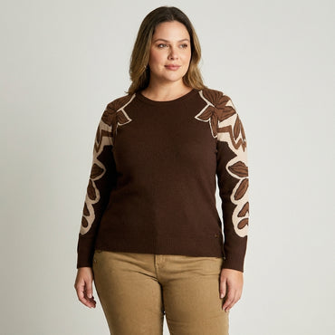 Sweater Café con Estampado Floral