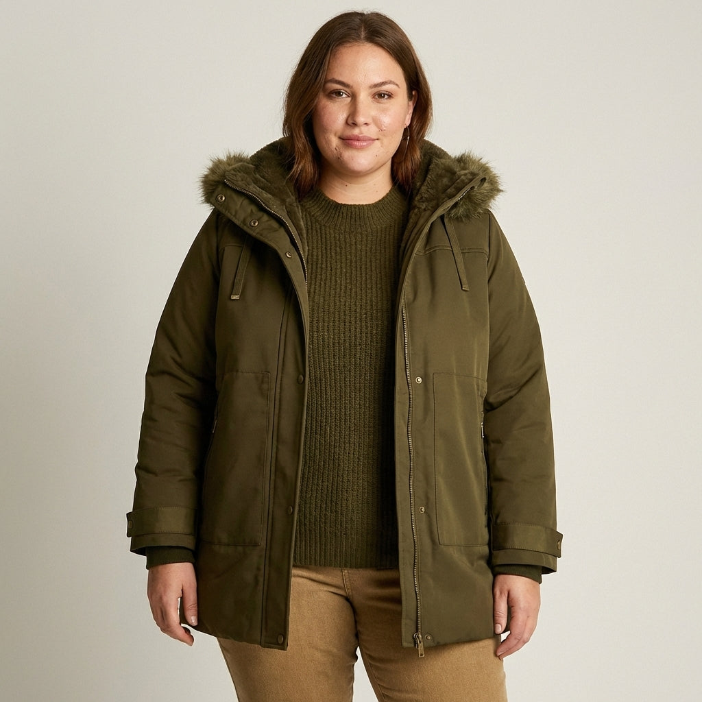 Parka Verde con Gorro Peludo y Forro