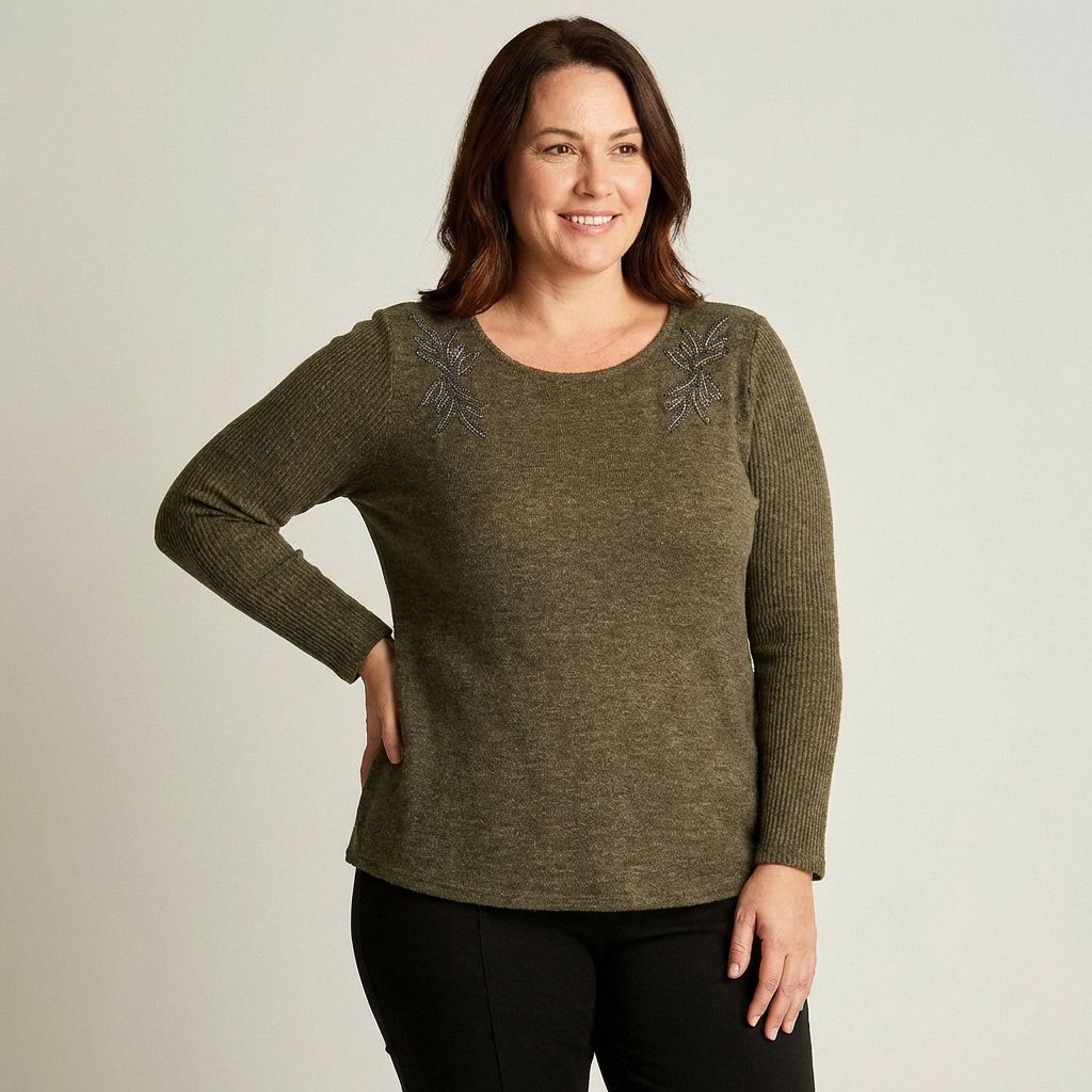 Polera Verde de Lanilla con Detalle de Strass