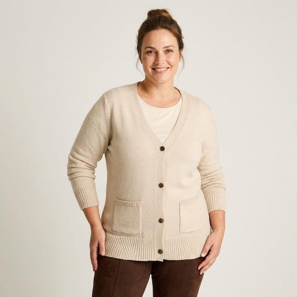 Cardigan Beige Manga Larga Elasticidad - Lorenzo di Pontti