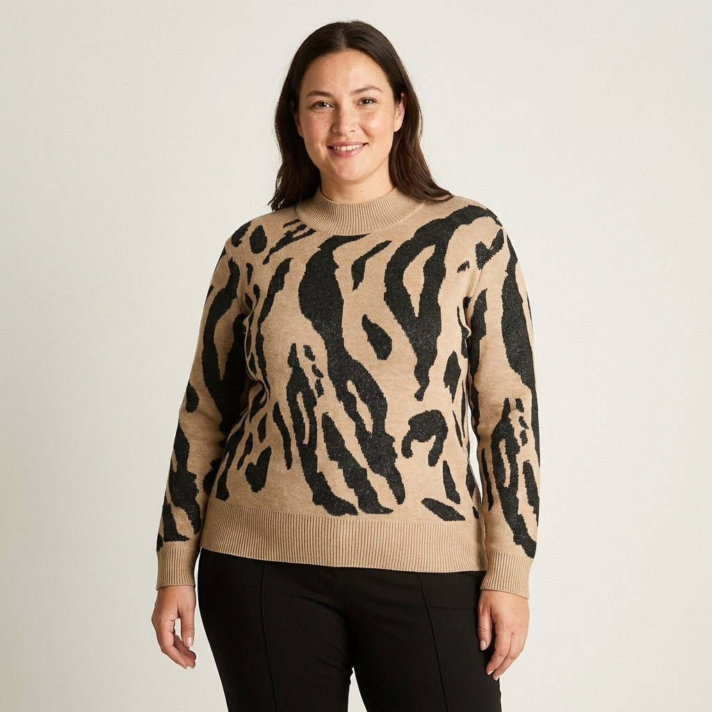 Sweater Camel Estampado Animal Print | Lorenzo di Pontti