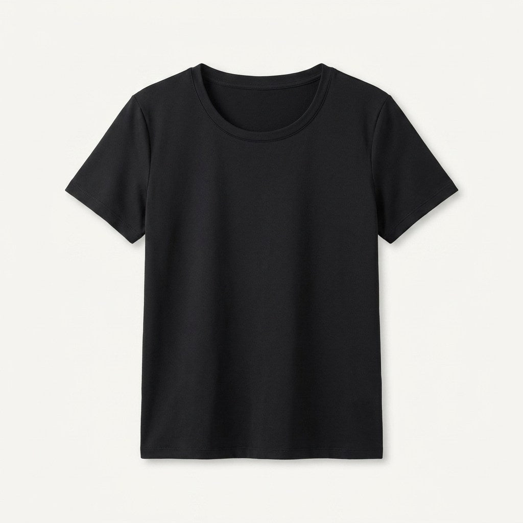 Polera Manga Corta Básica Lisa Negro en plano