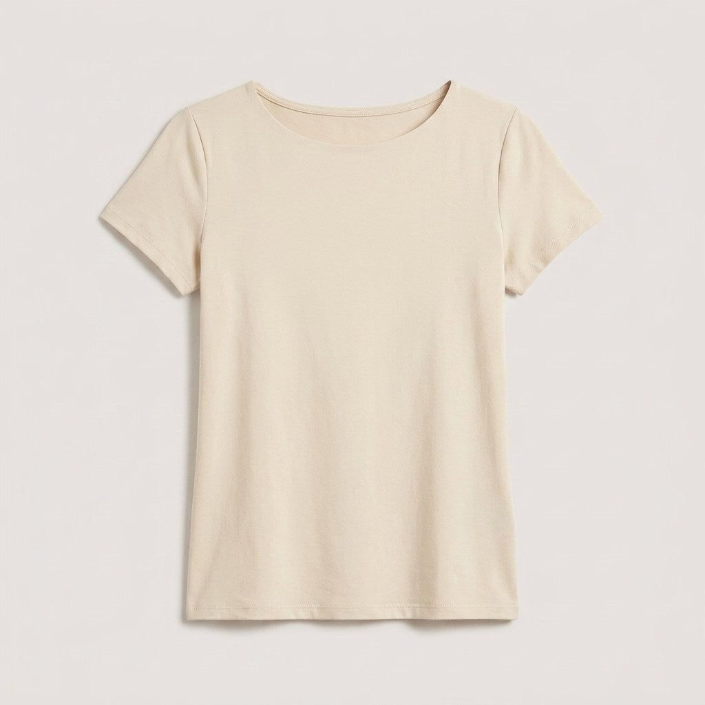 Polera Manga Corta Básica Lisa Arena en plano