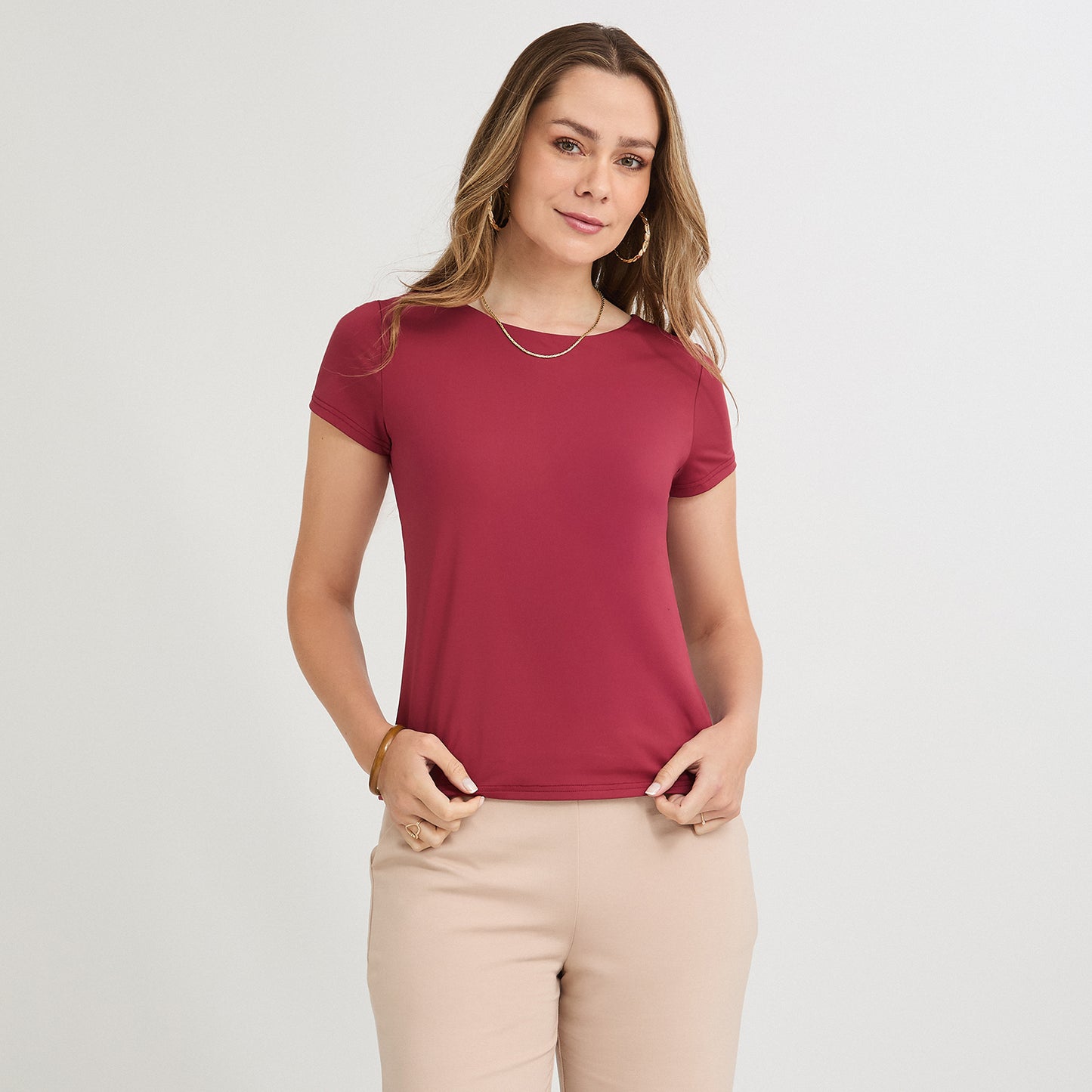 Polera Manga Corta Básica Lisa Rojo