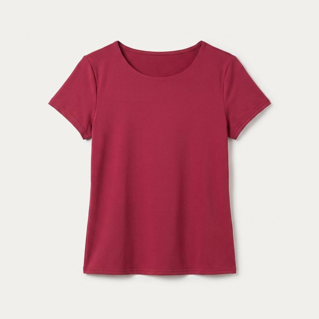 Polera Manga Corta Básica Lisa Rojo en plano