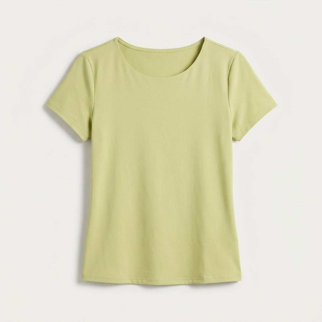 Polera Manga Corta Básica Lisa Verde en plano