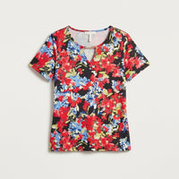 Polera Manga Corta Estampado Floral Azul en plano