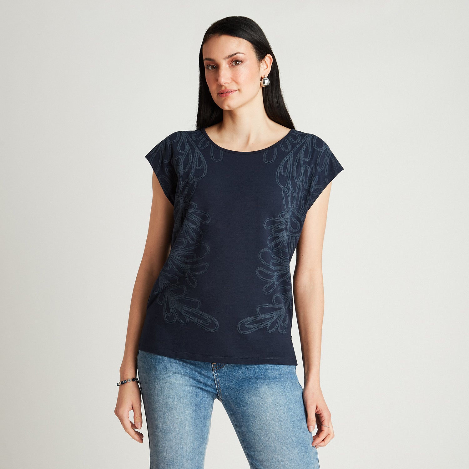 Polera Azul Manga Corta Estampado Frontal