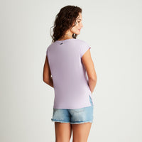 Polera Lila Manga Corta Estampado Cuello Redondo