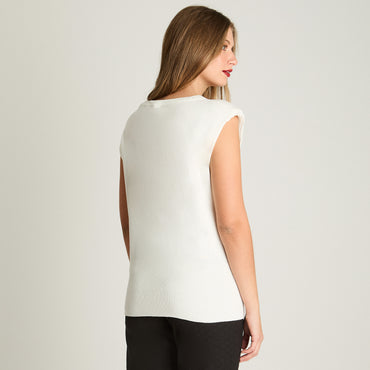 Polera Tejida Escote Redondo Sin Mangas Crudo Lorenzo Di Pontti