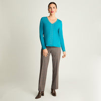 Polera Manga Larga Escote V Con Tachas Petróleo Lorenzo Di Pontti