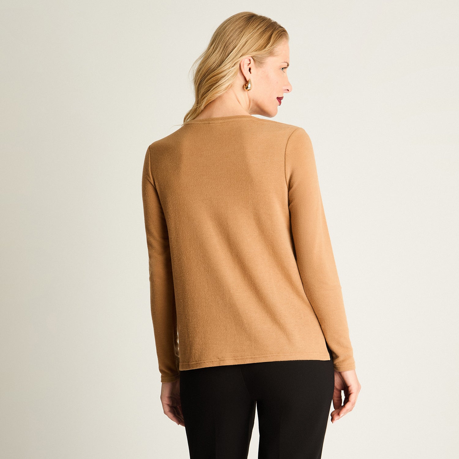 Polera Lanilla Estampada Con Strass Camel