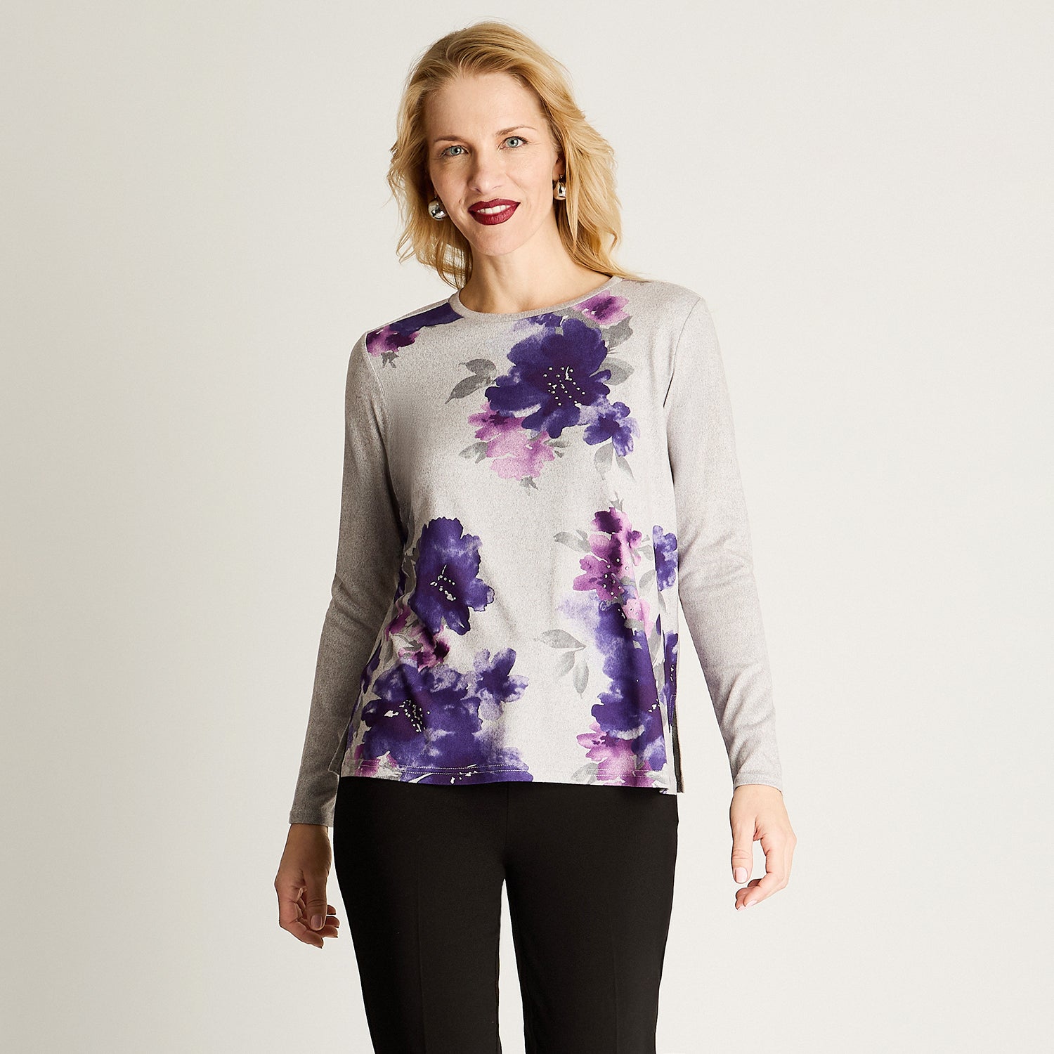 Polera Lanilla Estampada Con Strass Gris