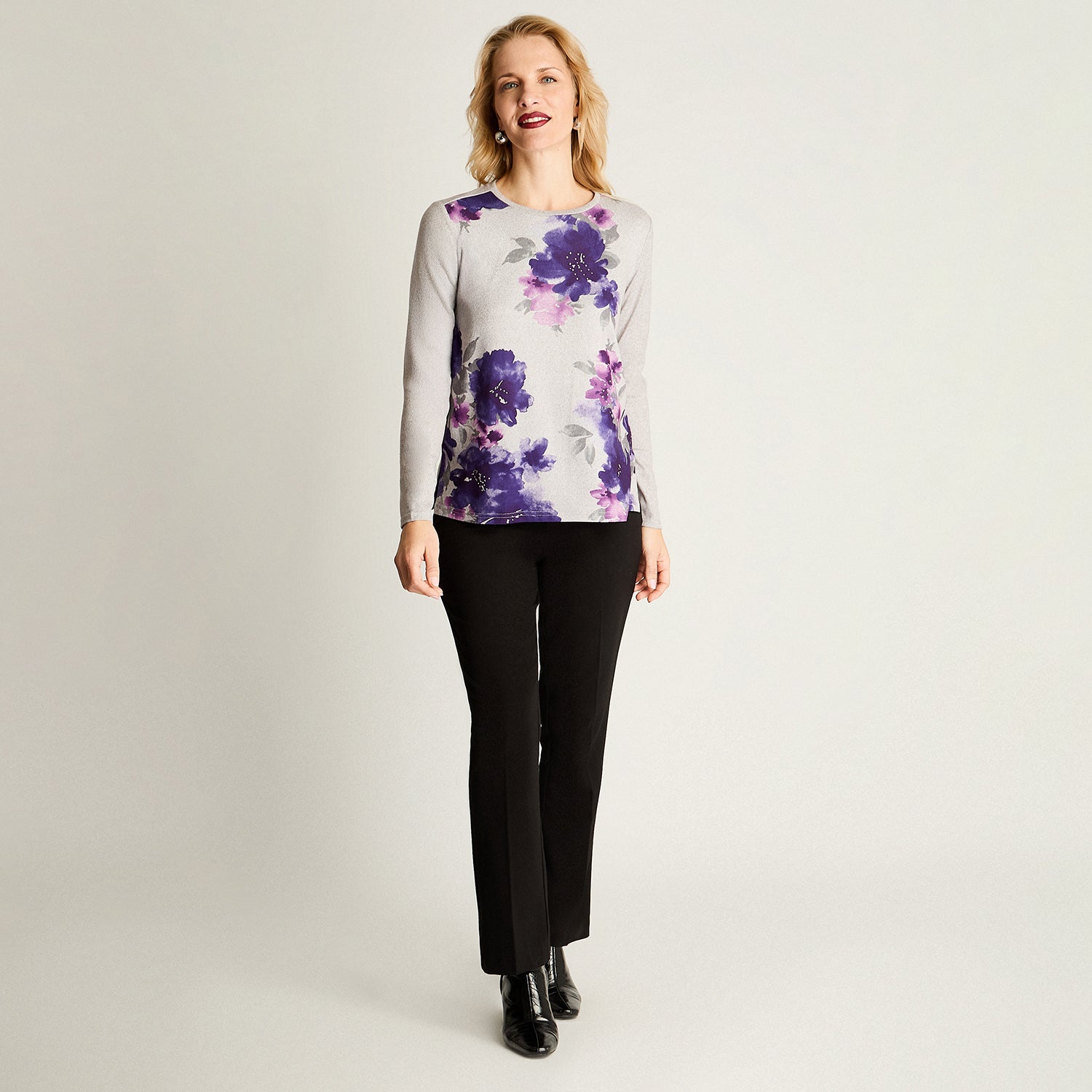 Polera Lanilla Estampada Con Strass Gris