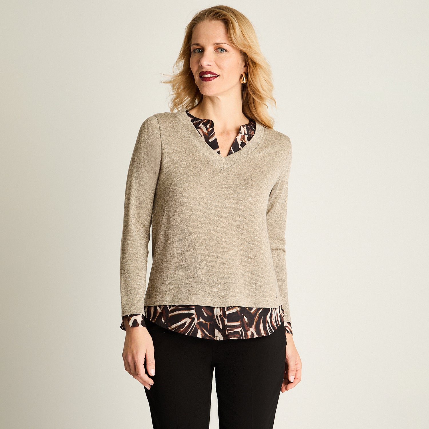 Polera Lanilla Twin Set Con Lurex Beige