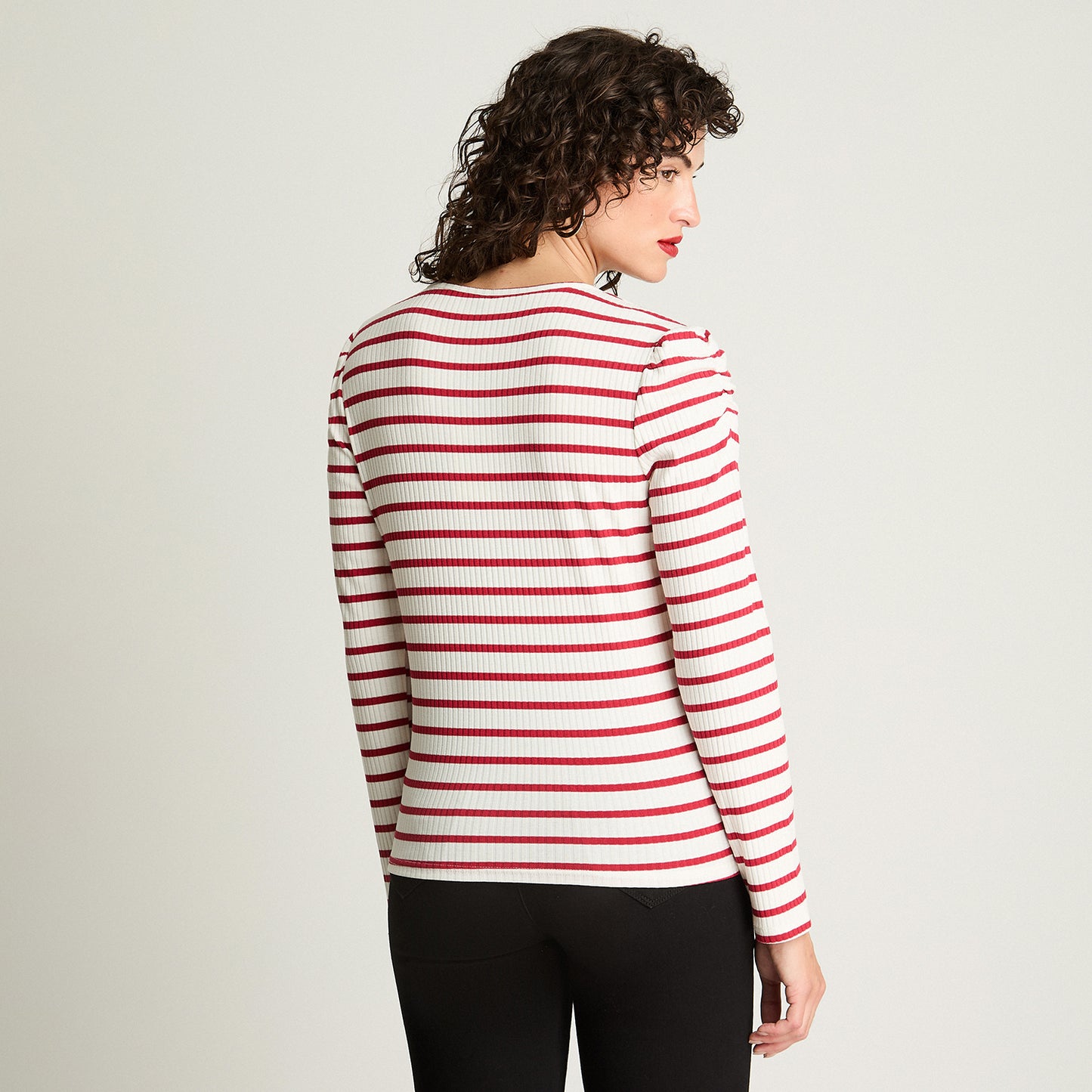 Polera Rib Cuello Fruncido Y Mangas Recogidas Rojo Curvi