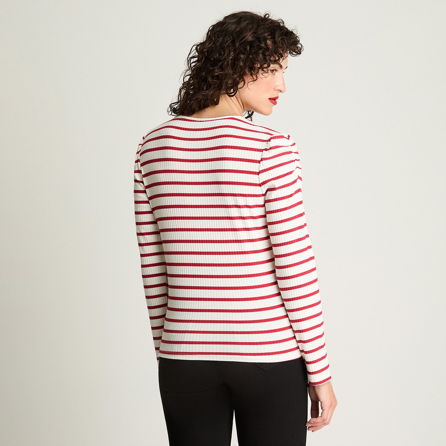 Polera Rib Cuello Fruncido Y Mangas Recogidas Rojo Curvi
