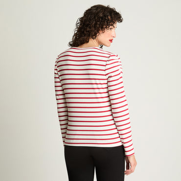 Polera Rib Cuello Fruncido Y Mangas Recogidas Rojo Curvi