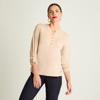 Polera Poliviscosa Flame Cuello Mao Beige Curvi