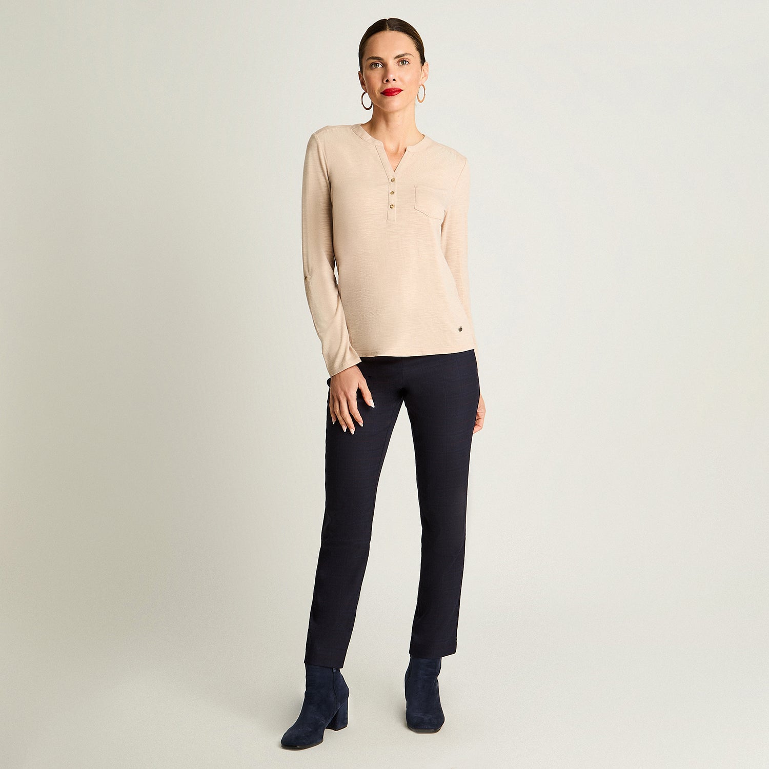 Polera Poliviscosa Flame Cuello Mao Beige Curvi