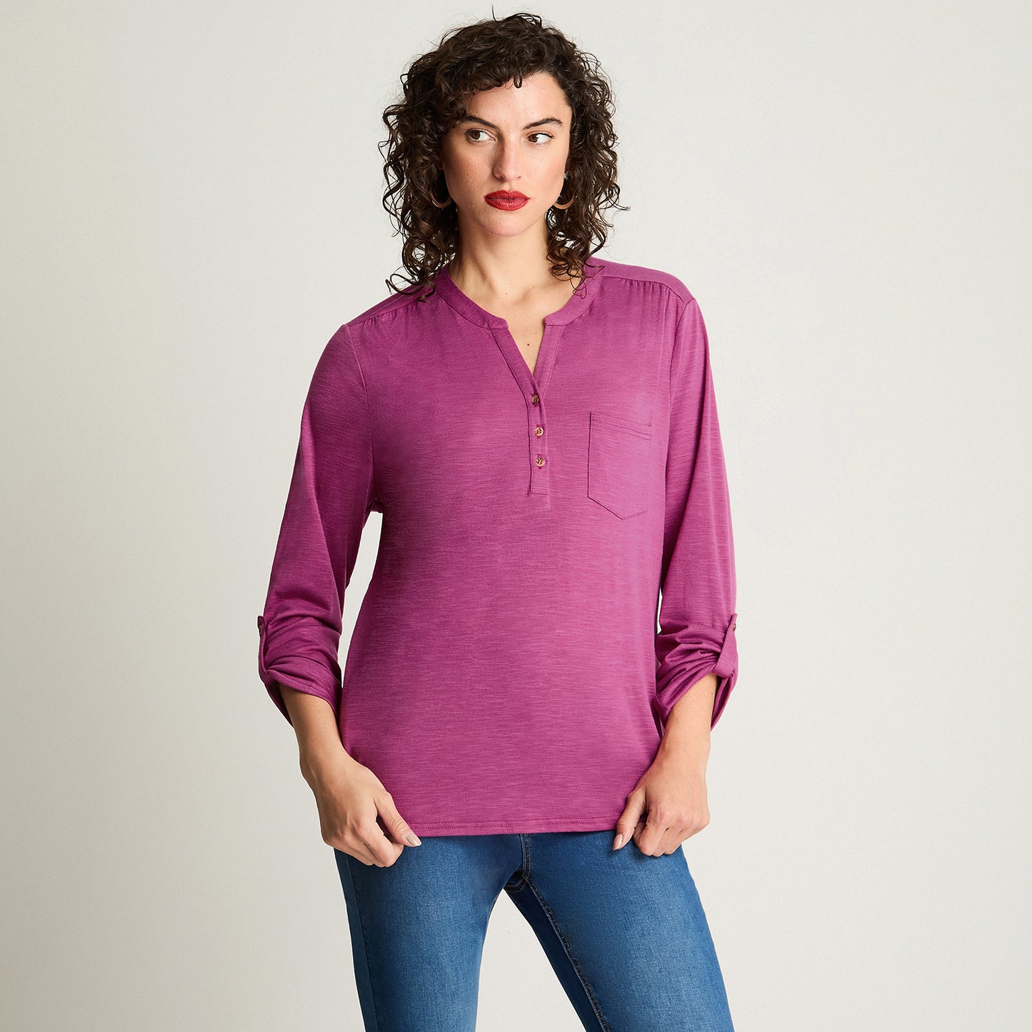 Polera Poliviscosa Flame Cuello Mao Magenta Curvi