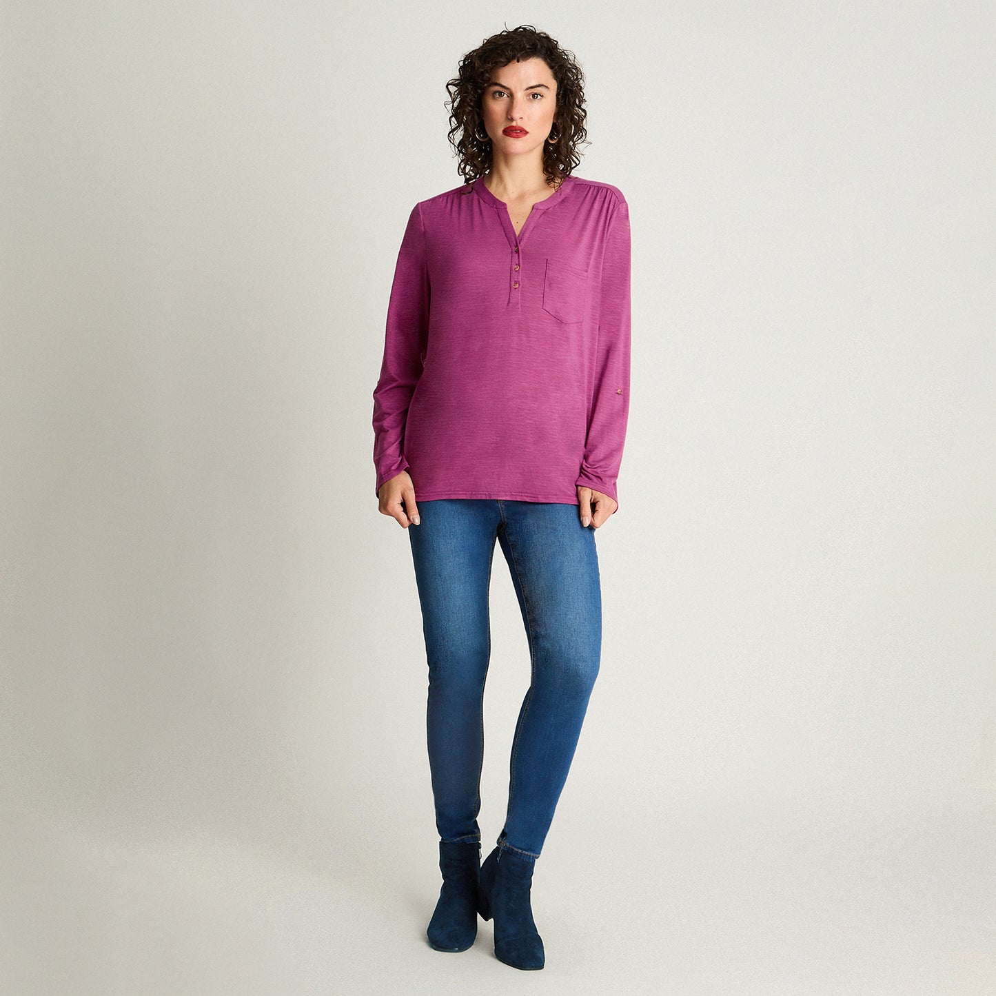 Polera Poliviscosa Flame Cuello Mao Magenta Curvi