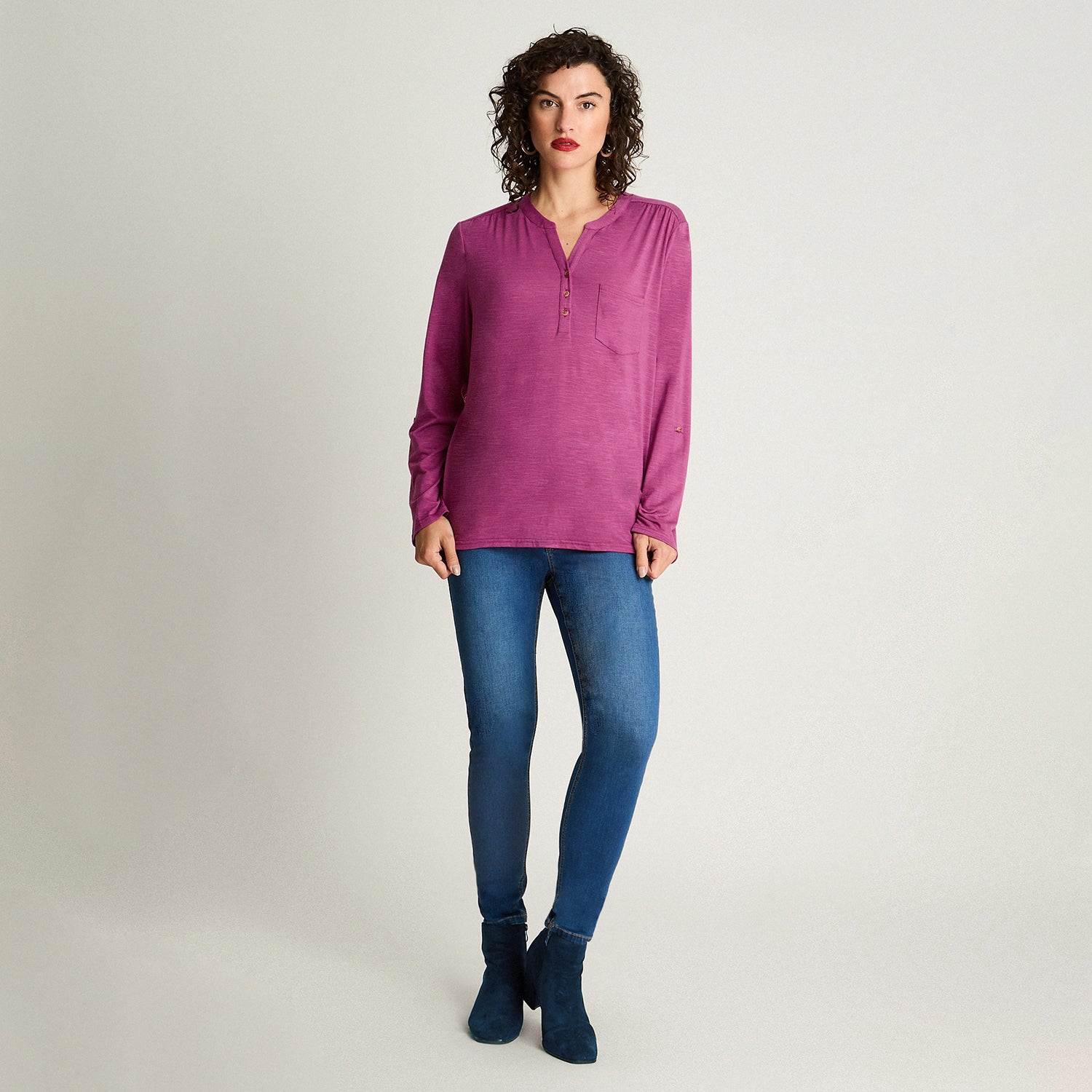 Polera Poliviscosa Flame Cuello Mao Magenta Curvi