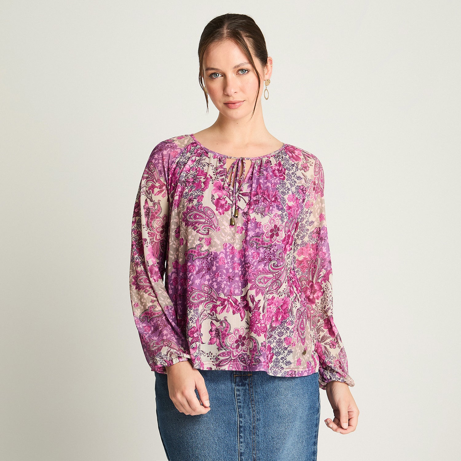 Polera Mesh Print Magenta Curvi
