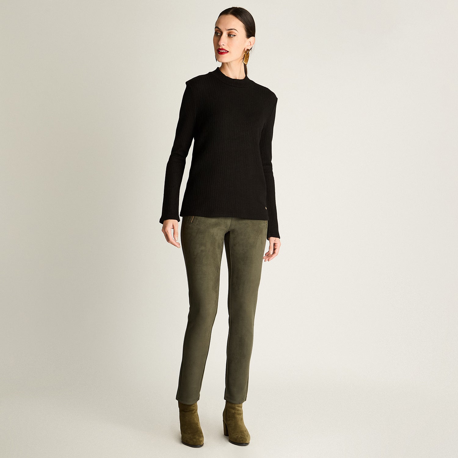 Polera Rib, Cuello Mock Negro