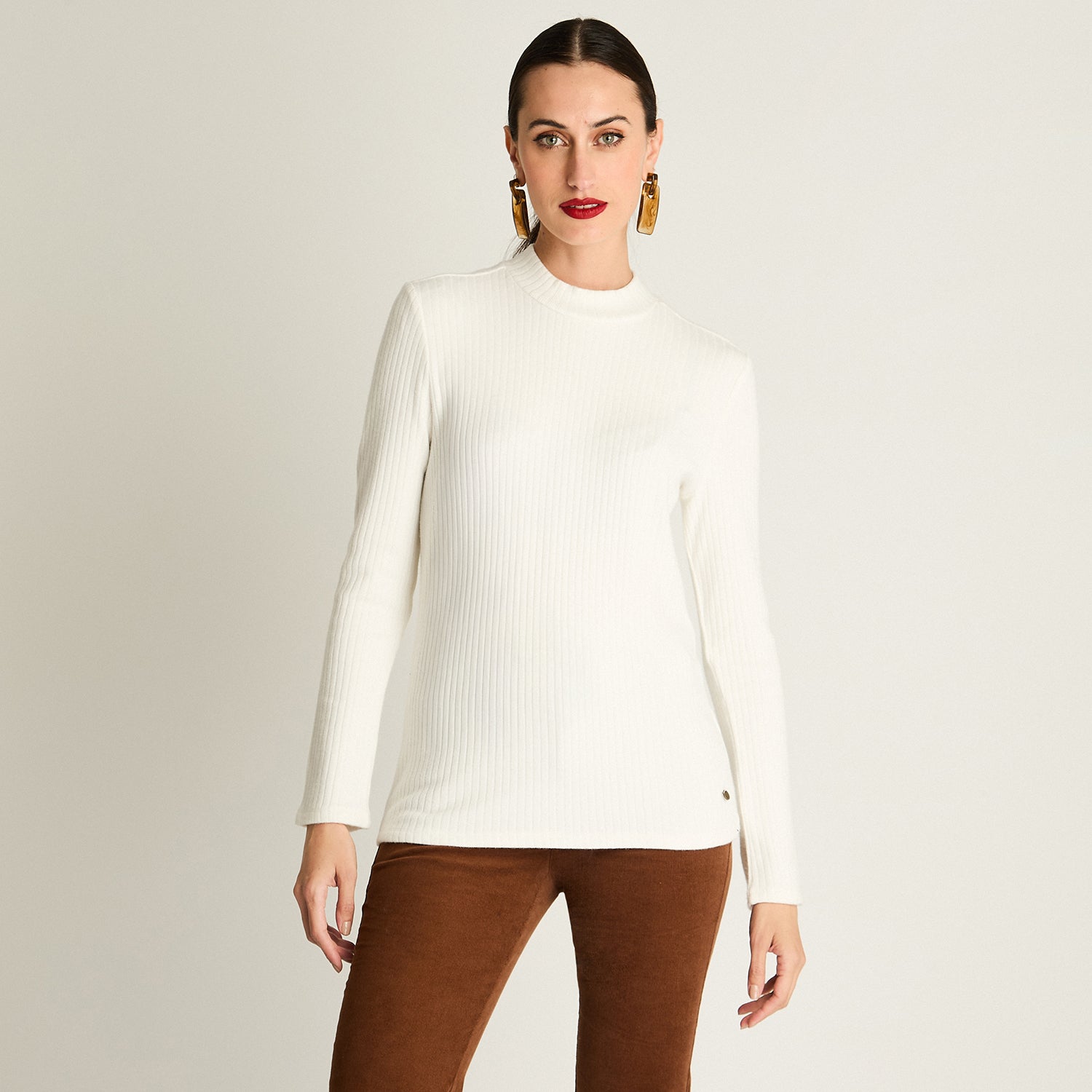 Polera Rib, Cuello Mock Crudo