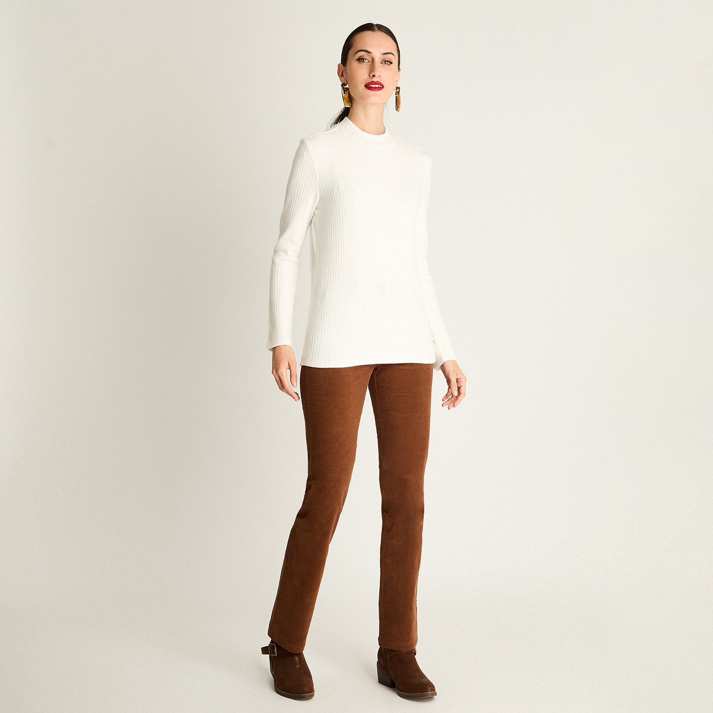 Polera Rib, Cuello Mock Crudo