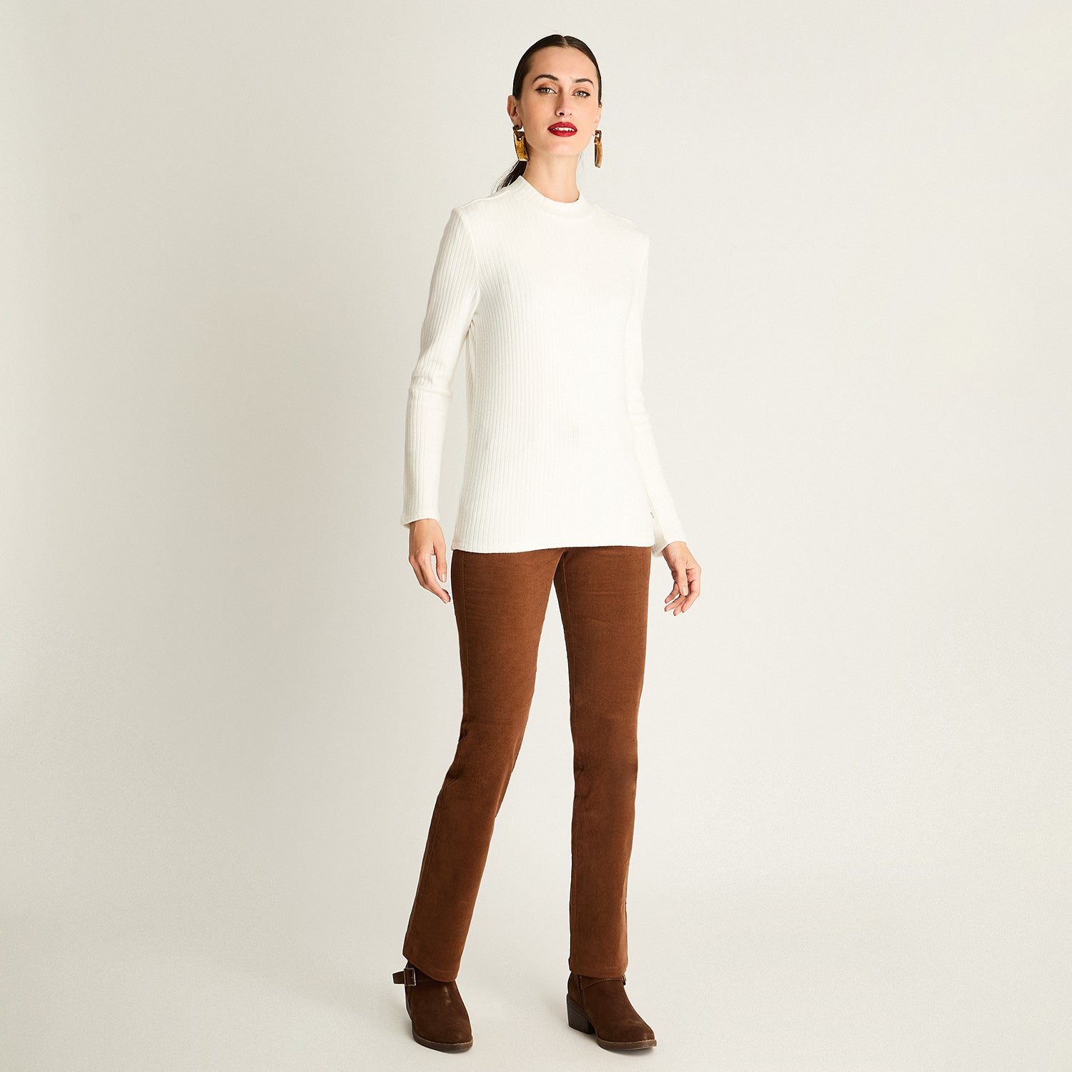 Polera Rib, Cuello Mock Crudo