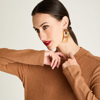 Polera Rib, Cuello Mock Camel